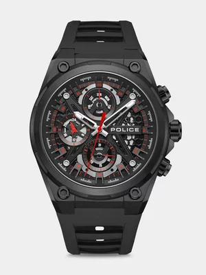 Police Sonic Black Plated Black Dial Black Silicone Watch 