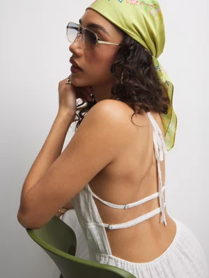 The FIX Women's Milk Ruched Open Back Maxi Dress