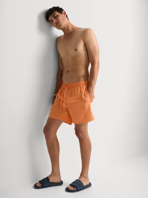Relay Jeans Men's Vertical Print Orange Swim Short