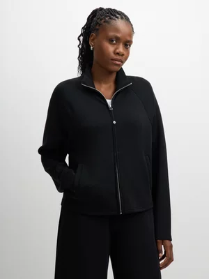 TS Womens Modal Pleated Zip Through Black Top