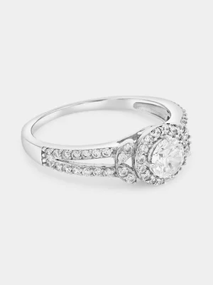 Sterling Silver Cubic Zirconia Leaf Embrace Solitaire Ring