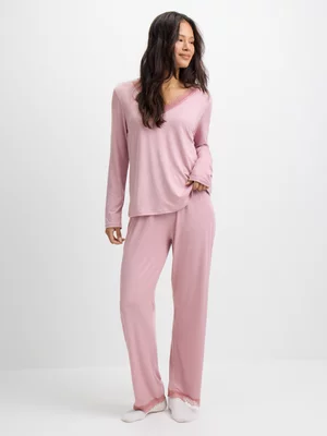 Jet Women’s Pink Lace Gold Trim DTY Pyjama Set