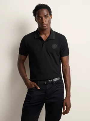 Fabiani Men's Black Ripple Rib Collar Polo Shirt