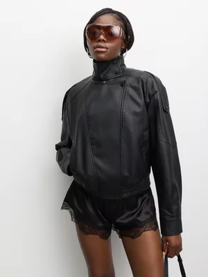 The FIX Women's Black Pu Vintage Biker Jacket
