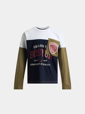 Exact Younger Boy's Navy & Fatigue Pocket T-Shirt