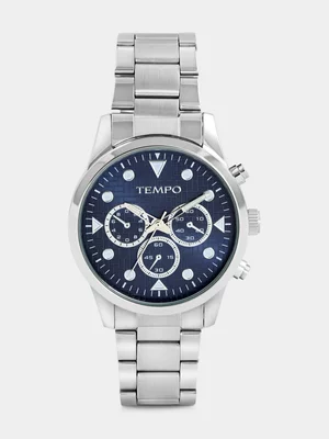 Tempo Silver Plated Navy Dial Bracelet Watch