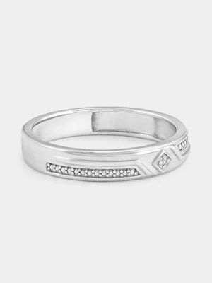 Sterling Silver Diamond Offset Square Geometric Ring 