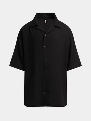 Jet Teen Boys Black Cotton Slub Woven Shirt
