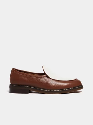 Fabiani Men's Tan/White Pebble Leather Loafer 