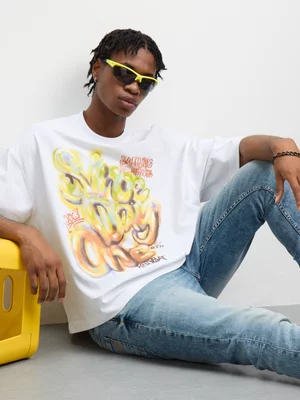 Redbat Men's Graffiti Since Day One Boxy  White T-Shirt 