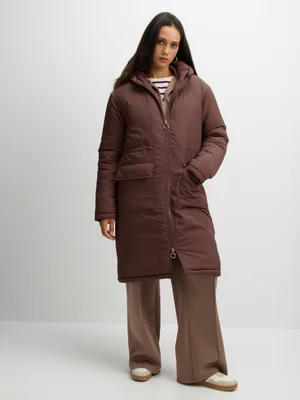 Exact Women's Brown Long Puffer Jacket