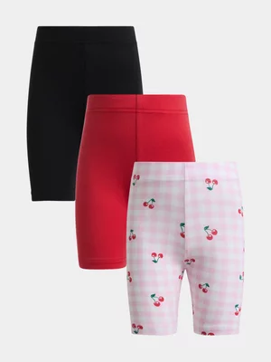 Jet Younger Girls Red Pink And Check Cycle Shorts