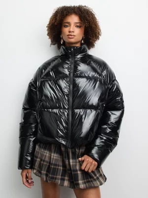 The FIX Women's Black Glossy Nylon Puffer Jacket