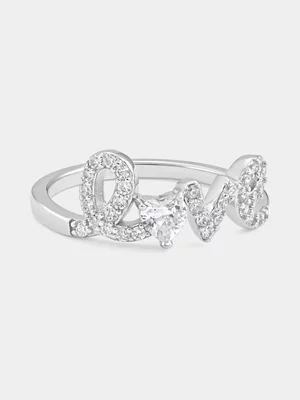 Sterling Silver Cubic Zirconia Love Script Ring 