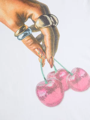 The FIX Women's White Cherry Bunch Graphic Top