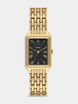 Fossil Raquel Black Dial Gold Plated Stainless Steel Bracelet Watch