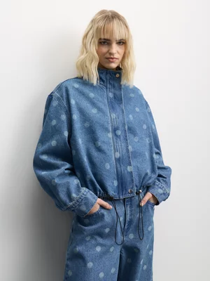 The FIX Women's Medium Wash Polka Dot Denim Jacket 