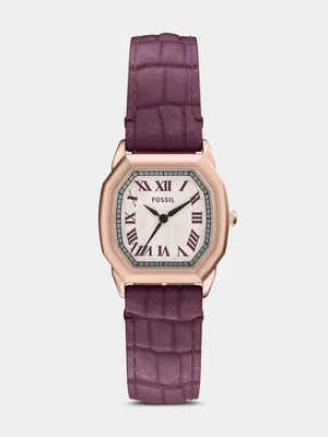 Fossil Harlow Rose Plated Stainless Steel Berry Leather Watch