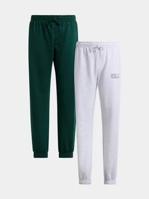 Jet Younger Boys 2 Pack Grey Melange/Green Matching Active Pants