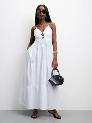 The FIX Women's White Cotton Voile Tiered Dress