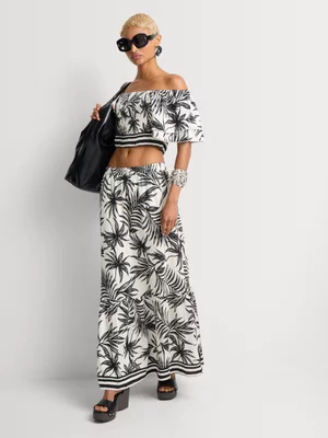 Women's Mandi Multi Boat Neck Crop Top with Maxi Skirt Set 