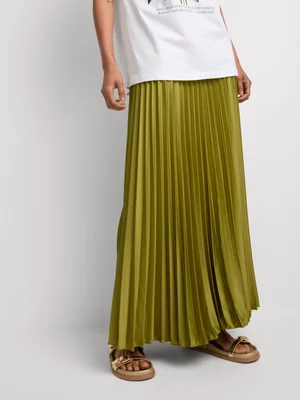 Pleated Satin Maxi Skirt