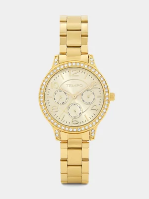 Tempo Gold Plated Champagne Dial Bracelet Watch 
