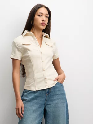 The FIX Womens's Ecru Button Up Denim Shirt