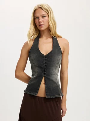 Women's Cotton On Black Juno Denim Halter Top