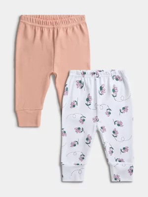 Jet Baby Girls Light Pink Daisy 2 Pack Leggings