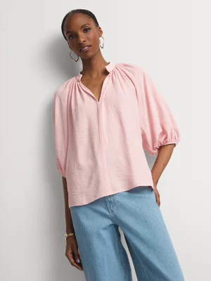 3/4 Sleeve Mandarin Collar Blouse