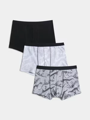 Exact Boy's Grey & Black Dino 3-Pack Trunks