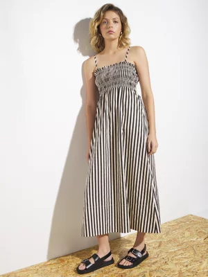 Women's Canvas Smocked Cotton Strappy Dress