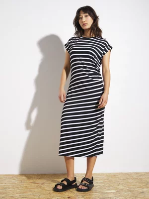 Women's Canvas Pleat Detail Striped Midi Dress