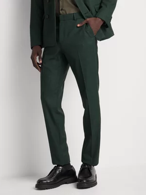 Markham Men's Skinny Fit Textured Green Suit Trouser