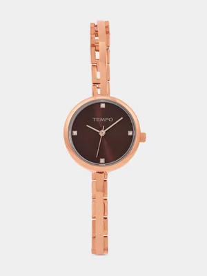 Tempo Rose Plated Chocolate Dial Skinny Bangle Watch 