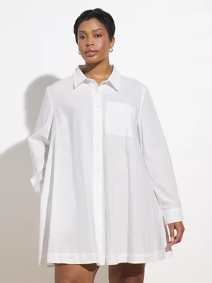 Women's Canvas Trapeze Mini Shirt Dress