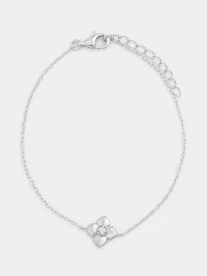Sterling Silver Lab Grown Diamond Flower Bracelet