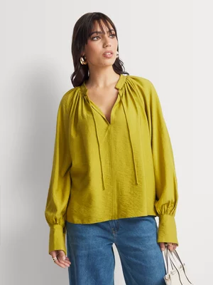 Textured Balloon Sleeve Tunic Blouse