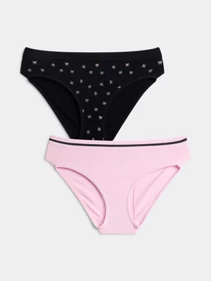 Jet Teen Girls 2 Pack Black Pink Bow Seamless Bikini