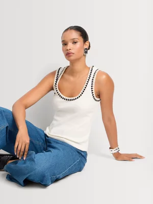 Scoop Neck Crochet Trim Rib Vest 