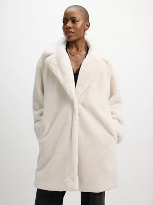 Jet Women's White Mid Length Fur Jacket