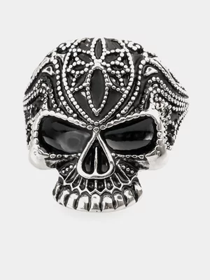 Redbat Unisex Antiqued Rhodium Skull Ring