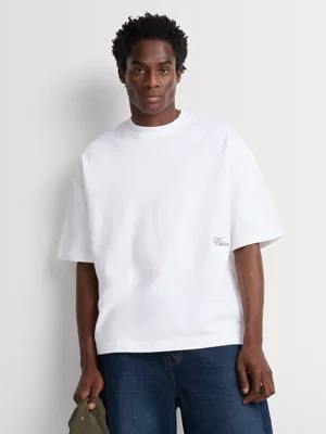 Markham Men's Fleece White Graphic T- Shirt 