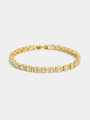 14ct Gold Plated Cubic Zirconia Square Bezel Tennis Bracelet 