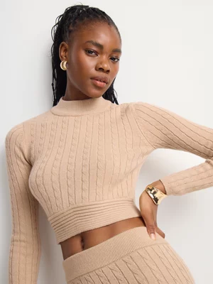 Co-Ord High Neck Cable Knit Jersey