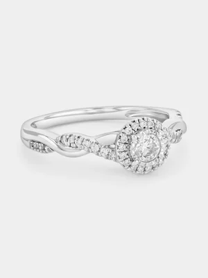 Sterling Silver 0.43ct Lab Grown Diamond Round Halo Twist Ring 