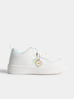 Jet Younger Girls White/Blue Sunflower Court Sneaker