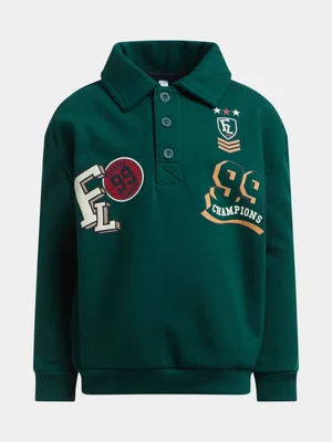 Exact Younger Boy's Green Badge Print Polo Sweat Top