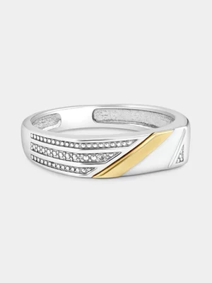 Yellow Gold & Sterling Silver Diamond Men's Dress Ring
